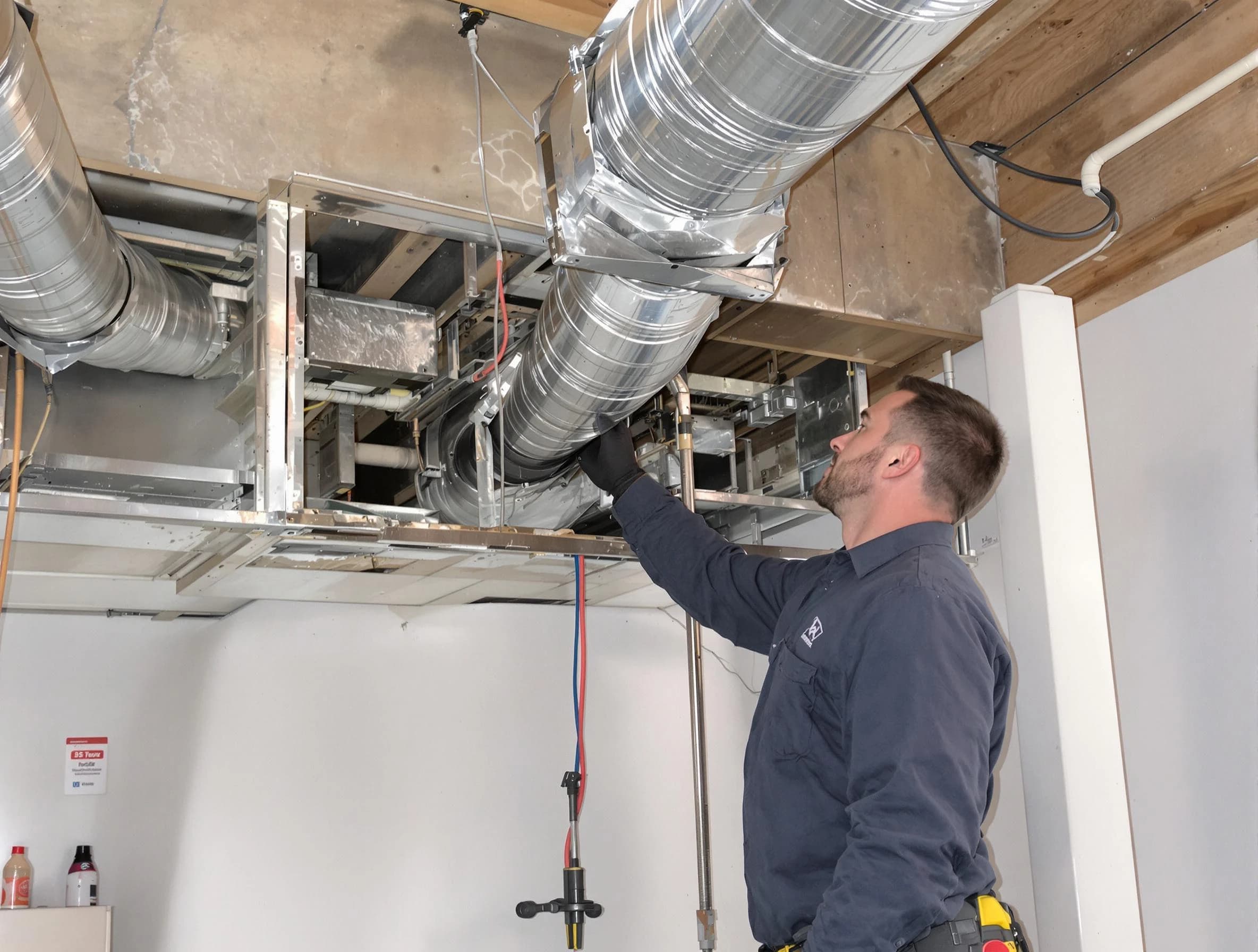 Edmond Air Duct Cleaning technician performing professional air duct repair using specialized tools in Edmond