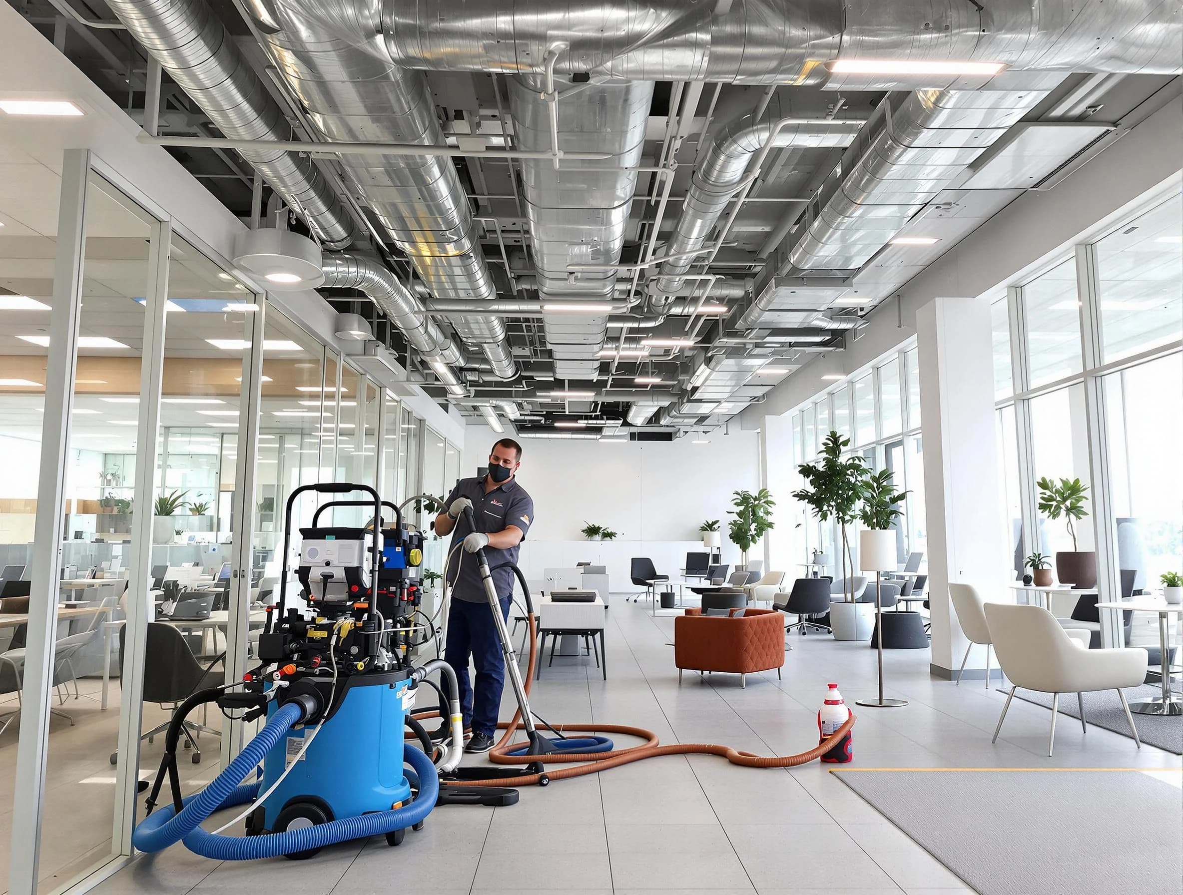 Edmond Air Duct Cleaning team conducting comprehensive commercial duct cleaning at a business location in Edmond