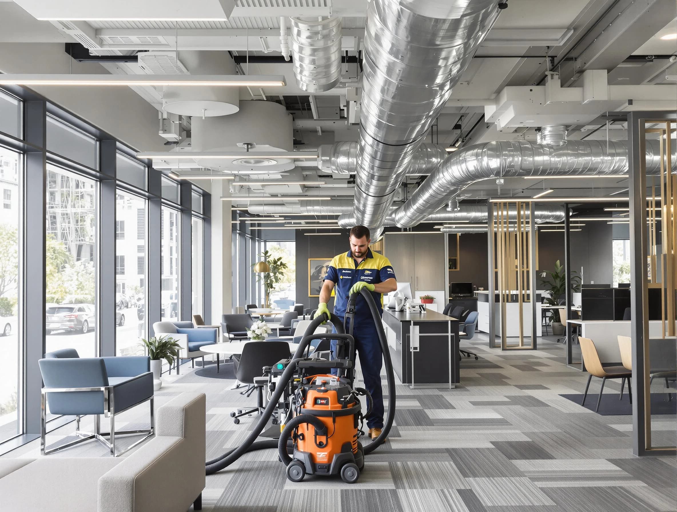 Edmond Air Duct Cleaning team performing thorough commercial duct cleaning at a Edmond business center