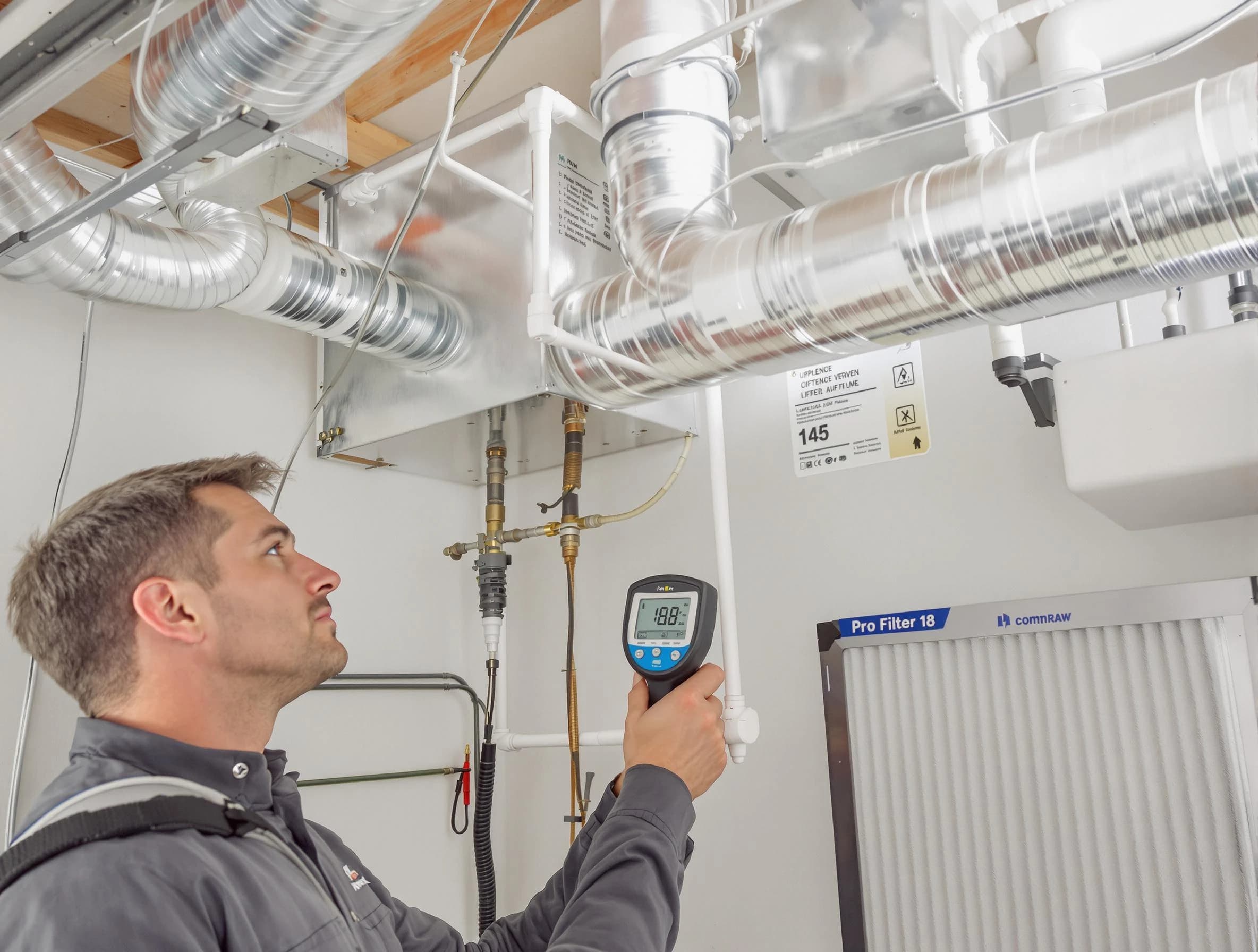 Edmond Air Duct Cleaning expert conducting detailed filter system inspection using diagnostic tools in Edmond
