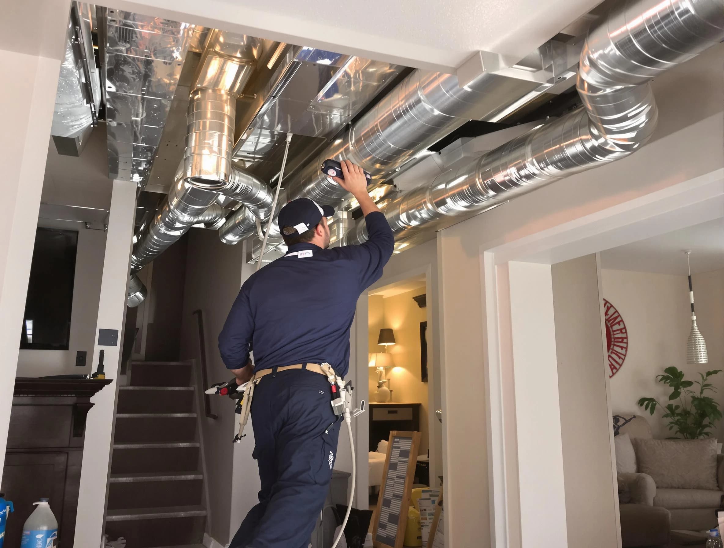 Edmond Air Duct Cleaning expert performing specialized duct cleaning in a mobile home in Edmond
