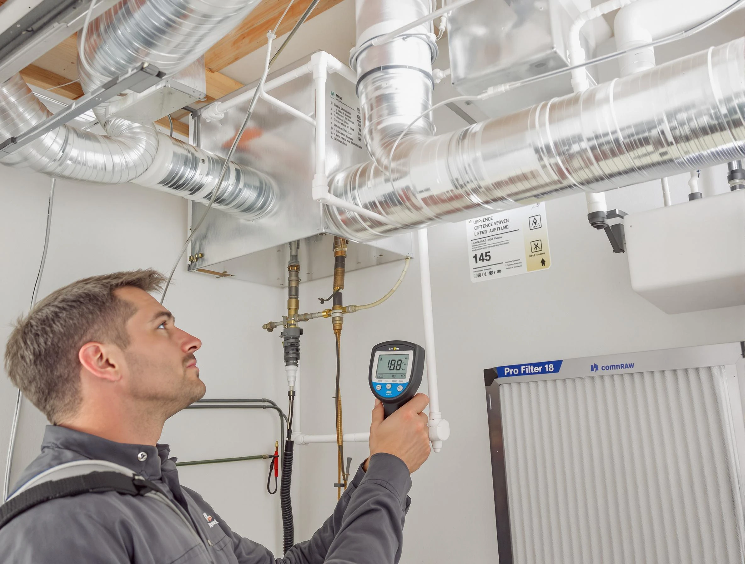 Edmond Air Duct Cleaning expert conducting detailed filter system inspection using diagnostic tools in Edmond